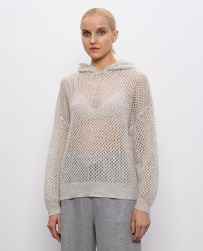Brunello Cucinelli Серое ажурное худи с шерстью MPS732409P