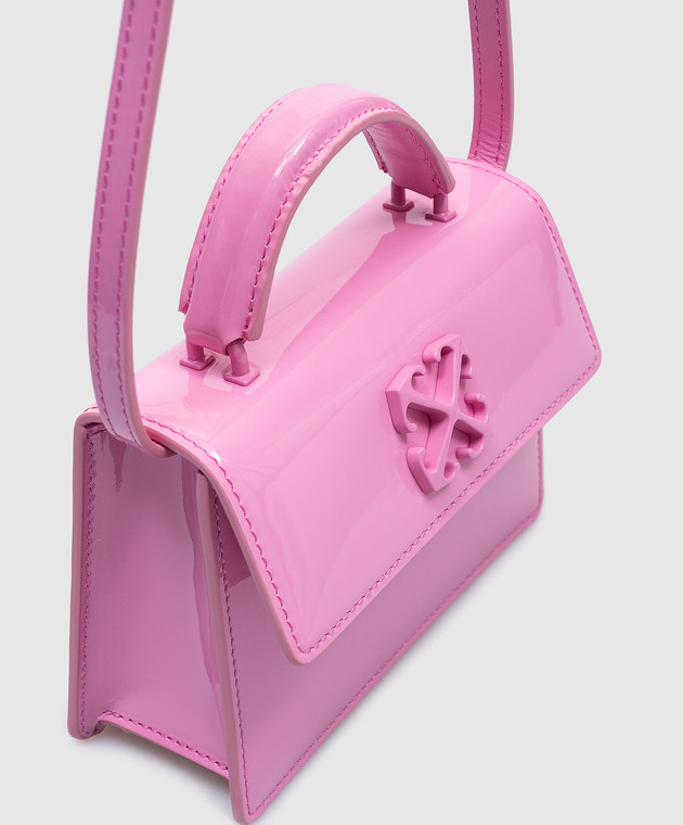 Off-White Розовая кожаная лакированная сумка мини Jitney OWNP063F24LEA003 изображение 4