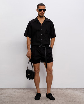 Dolce&Gabbana Чорна сорочка з льону з вишивкою логотипа G5JH9ZFU4IK
