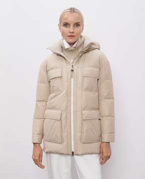 Brunello Cucinelli Бежевий стьобаний пуховик MG5017784