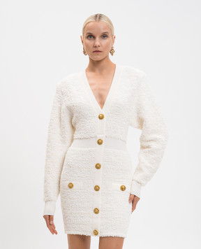 Balmain Біла твідова сукня міні з брендовою фурнітурою FF0R8890KJ16