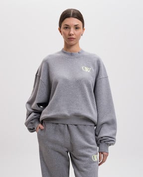 Off-White Серый меланжевый свитшот с вышивкой монограммы логотипа OWBA075S25FLE004