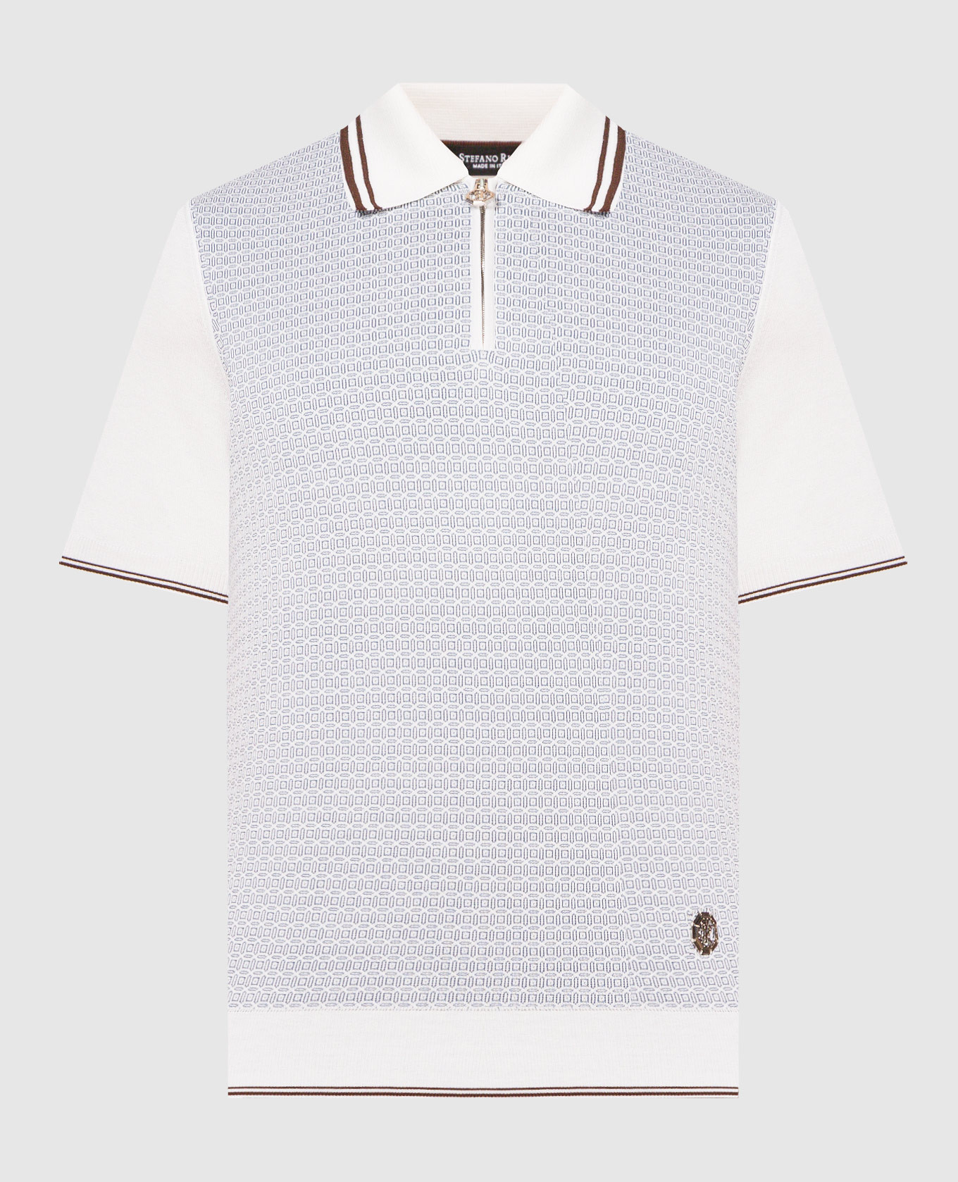 White polo shirt with patterned silk