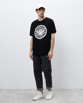 Balmain Черная футболка с фактурной эмблемой EH1EG010BB17