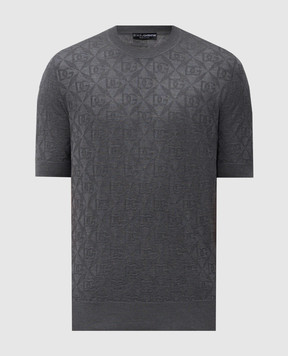 Dolce&Gabbana Сіра футболка із шовку у візерунок монограми логотипа GXX03TJBSM4