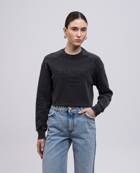 Balmain Серый свитшот с вышивкой логотипа EF1JO076BC96