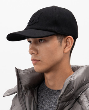 Moncler Черная кепка с шерстью с монограммой логотипа K20913B000360U571