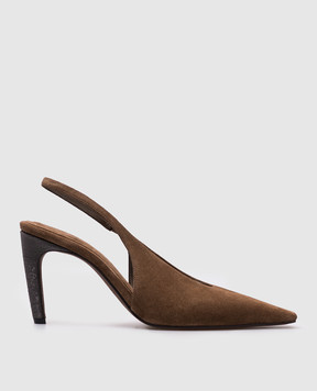 Brunello Cucinelli Коричневі замшеві слінгбеки з ланцюжком моніль MZSFC3058P