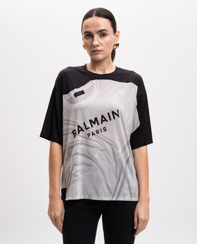 Balmain Чорна футболка з принтом  EF1EG110GE37