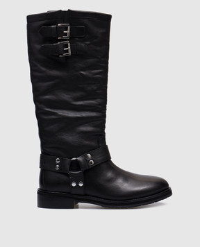 Twinset Черные кожаные сапоги Darcy с логотипом 242TST020