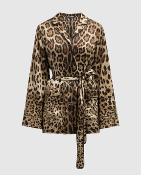 Dolce&Gabbana Коричнева блуза із шовку в анімалістичний принт F5I89TFSAXY