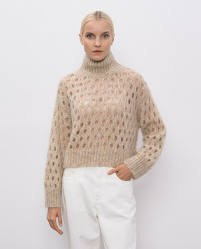 Brunello Cucinelli Бежевий ажурний светр з вовною MNA326504