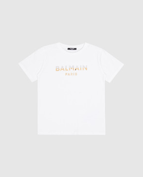 Balmain Дитяча біла футболка з фактурним логотипом BU8R01Z0057410