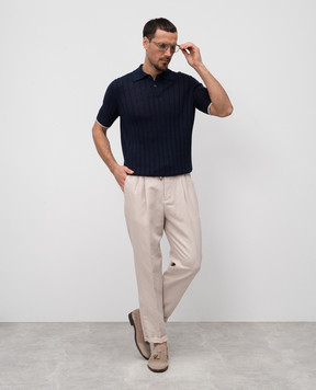 Brunello Cucinelli Синее поло с льном M2L707605