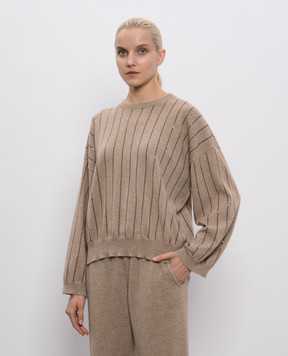 Brunello Cucinelli Бежевий светр з кашеміру з паєтками M12215100P