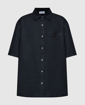 Off-White Черная рубашка из льна с логотипом OMGG013S24FAB007