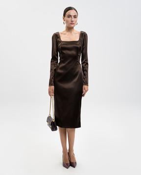 Dolce&Gabbana Коричнева сукня з блискучою текстурою F6TYGTFURAD