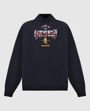 Vetements Синие худи с брендовой нашивкой с двойным капюшоном UA65HD600N