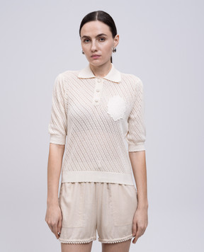 Twinset Бежевое ажурное поло с нашивкой логотипа 251TT3130