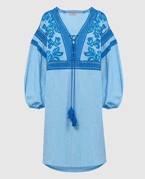 Ermanno Scervino Голубое платье с леном с кружевом D444K308LZS