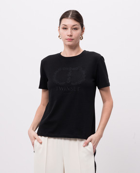 Twinset Чорна футболка з вишивкою логотипа 251TP2072