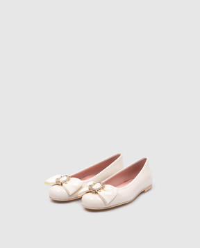 Pretty Ballerinas Дитячі шкіряні лаковані бежеві балетки Hermione з кристалами 51268