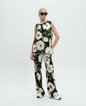 Dolce&Gabbana Черный топ из шелка в цветочный принт. F7AO3TFSA7F
