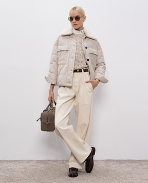 Brunello Cucinelli Бежевая пуховая куртка с мехом MG5017688