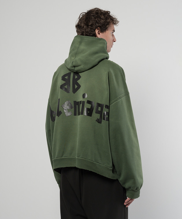 Balenciaga Зеленые худи с винтажным эффектом с логотипом Tape Type 744441TQVQ9 изображение 4