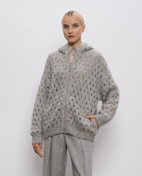 Brunello Cucinelli Сірий ажурний кардиган з вовною MNA326506