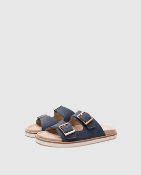 Brunello Cucinelli Синие шлепанцы с гравировкой логотипа MZUJMXY235