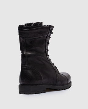Zecchino D'oro Детские черные кожаные ботинки на меху M0868042729