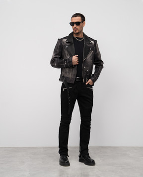 Balmain Черная кожаная косуха с принтом EH1TD507LD79