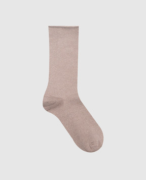 Brunello Cucinelli Коричневі шкарпетки з кашеміром та шовком з люрексом M41945019