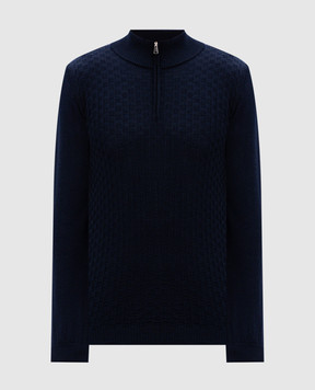 Cashmere&Whiskey Синий джемпер из мериноса шерсти в узор. CH077