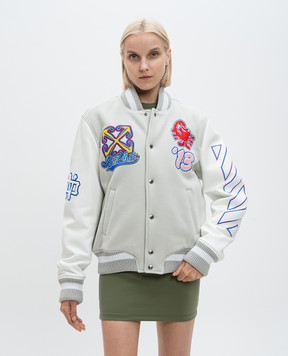 Off-White Серый комбинированный бомбер Characters с нашивками логотипа OWEK006F24FAB002