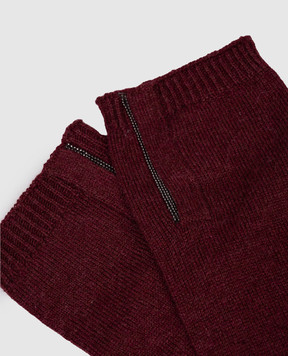 Brunello Cucinelli Бордові рукавички з кашеміру з ланцюжком моніль M12147189