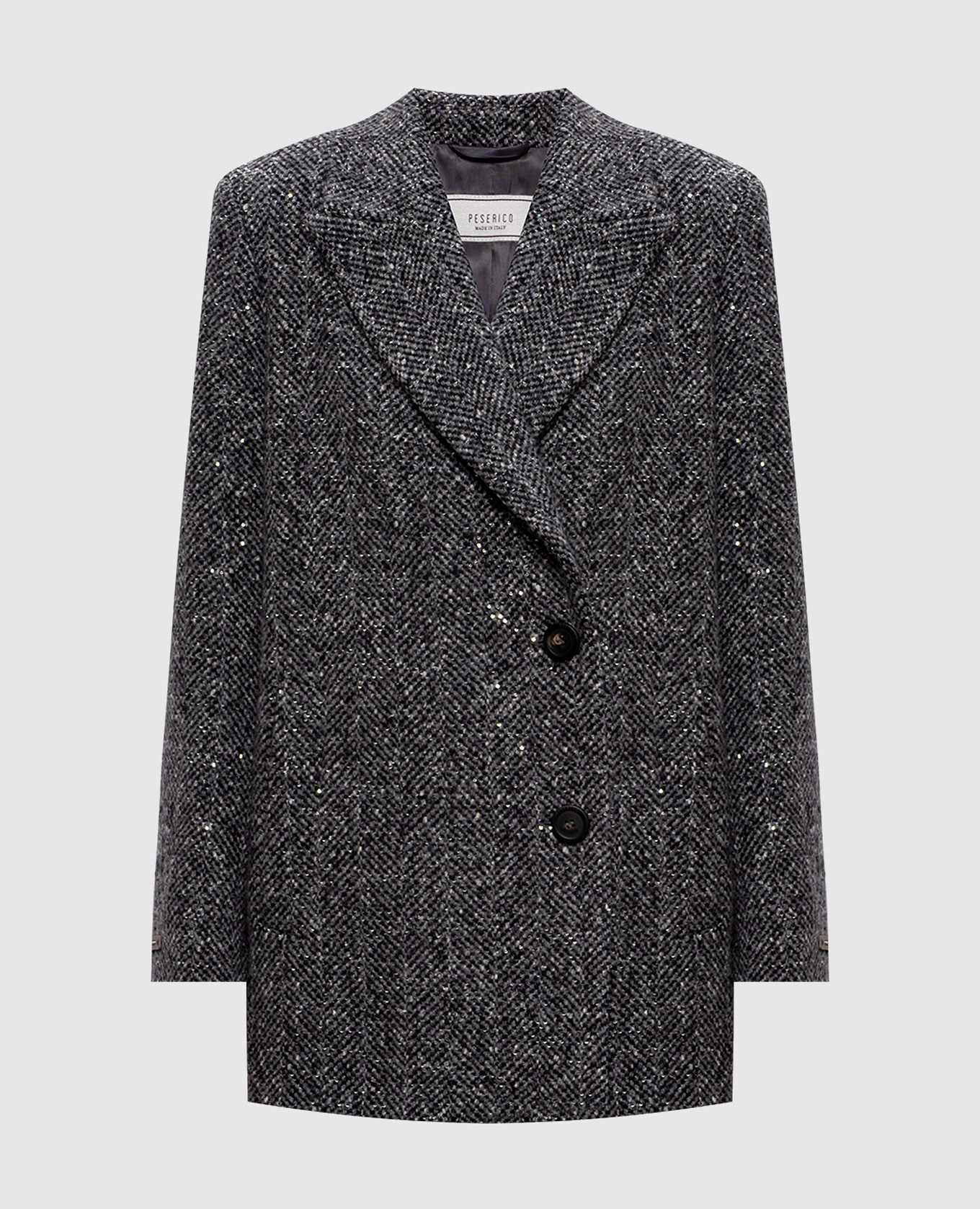 

Серое двубортное пальто с шерстью в узор, Серый, Пальто