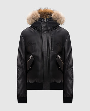 Mackage Черная кожаная пуховая куртка с мехом енота с логотипом GLENF