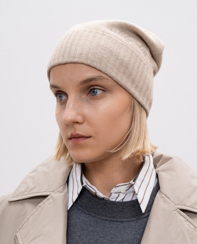 Brunello Cucinelli Бежева шапка з вовни, кашеміру і шовку з вишивкою M16708479