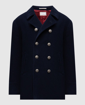 Brunello Cucinelli Синє двоборте вельветове пальто з кашеміру MV4237008K
