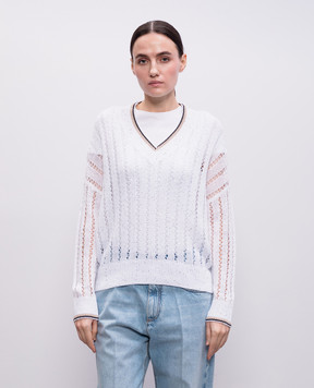 Brunello Cucinelli Белый ажурный пуловер из льна. MCO559402