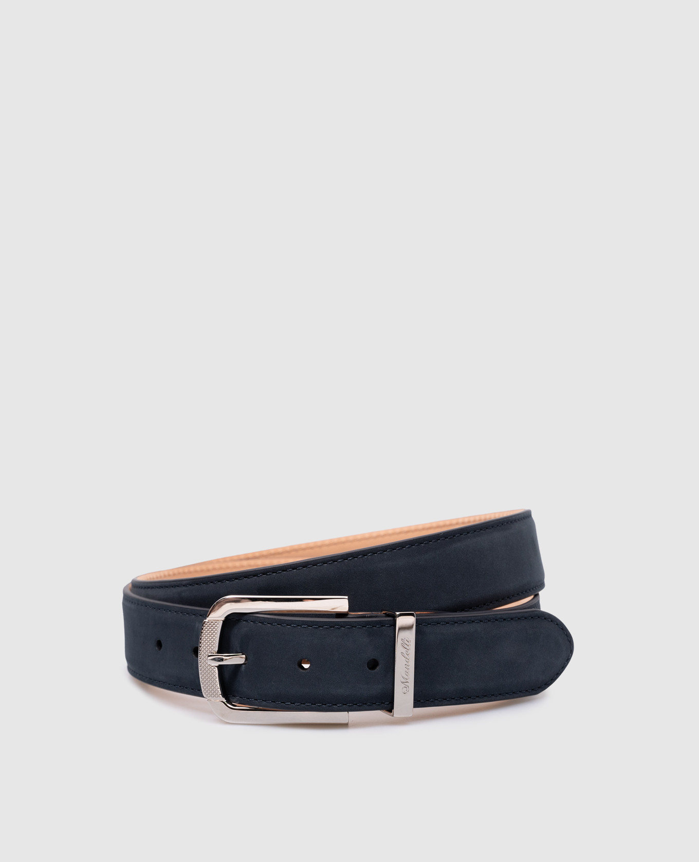 Blue suede belt with logo engraving