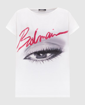 Balmain Бежевая футболка с логотипом EF0EG012GE84