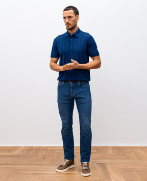 Bertolo Cashmere Синее поло из шелка 902458002471