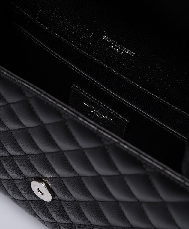 Saint Laurent Черная кожаная стеганная сумка-мессенджер Envelope с металлическим логотипом YSL 600185BOW91sh изображение 4