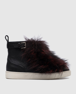 Santoni Чорні шкіряні черевики з хутром WBGD60114