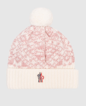 Moncler Grenoble ENFANT Детская розовая шапка с шерстью с помпоном J29573B00002M4505