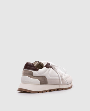 Brunello Cucinelli Білі шкіряні кросівки з ланцюжком моніль MZGSG3028P