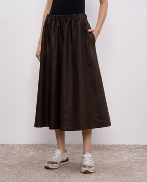 Brunello Cucinelli Коричнева спідниця міді з льону ML142G3767